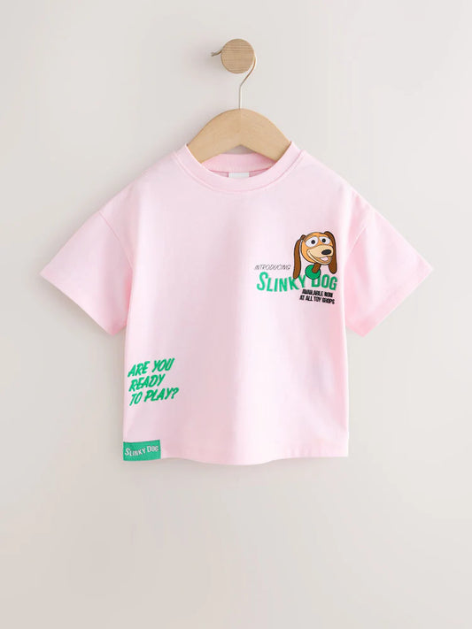 |Boy| Camiseta de Manga Curta Rosa-Claro Toy Story Slinky Dog (3 meses a 7 anos)