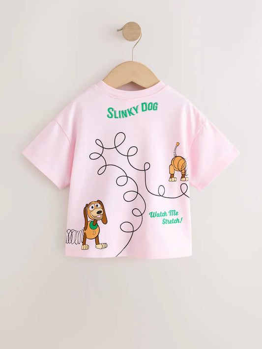 |Boy| Camiseta de Manga Curta Rosa-Claro Toy Story Slinky Dog (3 meses a 7 anos)