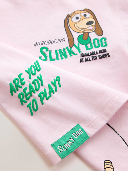 |Boy| Camiseta de Manga Curta Rosa-Claro Toy Story Slinky Dog (3 meses a 7 anos)