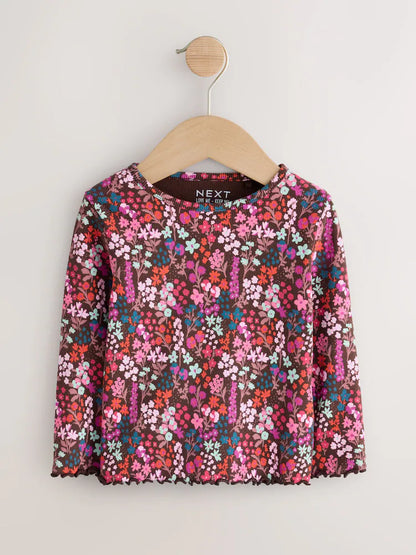 |Girl| Camiseta de Manga Longa Canelada Estampa Floral Choco (3 meses a 7 anos)