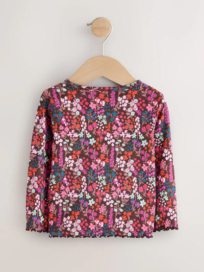 |Girl| Camiseta de Manga Longa Canelada Estampa Floral Choco (3 meses a 7 anos)