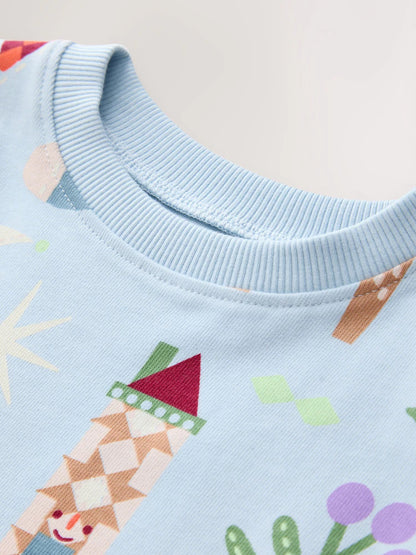 |Girl| Blusa De Natal De Manga Longa Azul-Claro (3 meses a 7 anos)