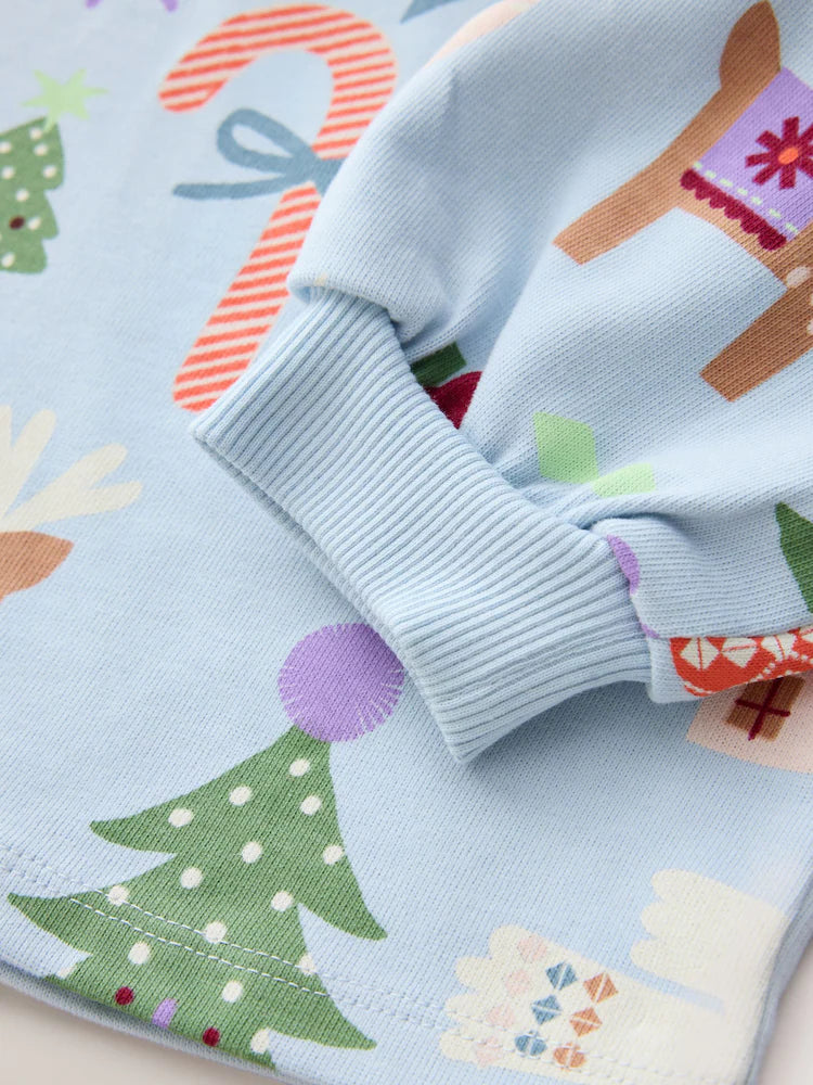 |Girl| Blusa De Natal De Manga Longa Azul-Claro (3 meses a 7 anos)