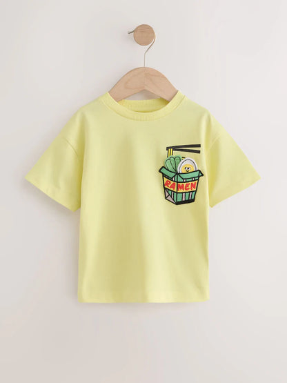 |Boy| Camiseta Interativa Amarela de Manga Curta com Estampa em Relevo (3 meses a 7 anos)