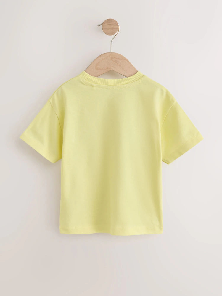 |Boy| Camiseta Interativa Amarela de Manga Curta com Estampa em Relevo (3 meses a 7 anos)
