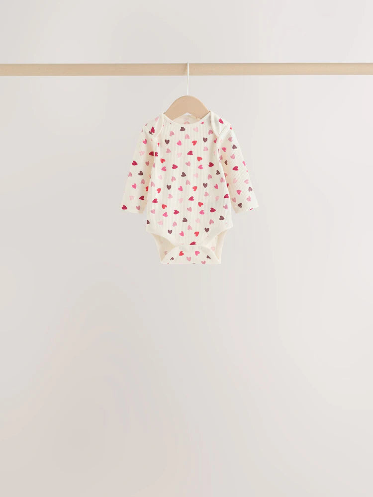 |BabyGirl| Kit com 5 Bodies de Manga Longa para Bebê com Laço Vermelho/Rosa