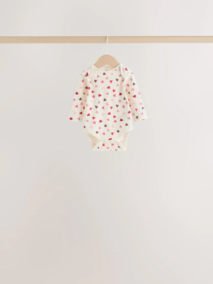 |BabyGirl| Kit com 5 Bodies de Manga Longa para Bebê com Laço Vermelho/Rosa