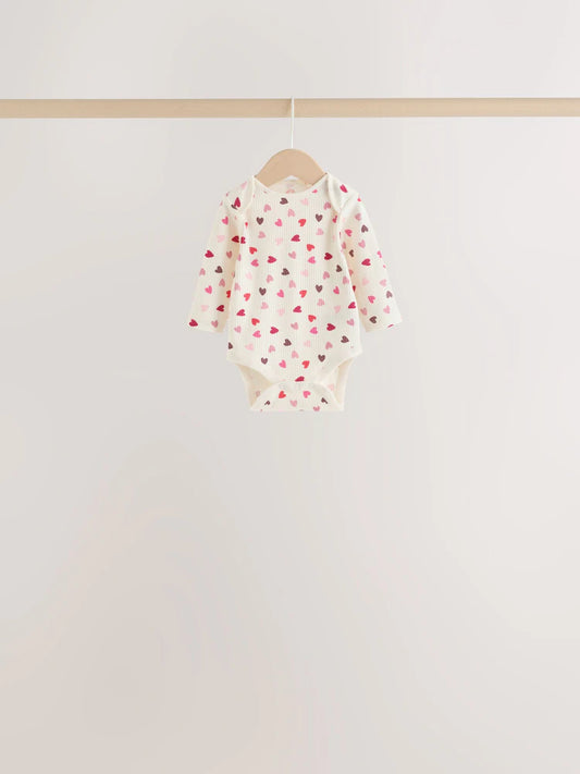 |BabyGirl| Kit com 5 Bodies de Manga Longa para Bebê com Laço Vermelho/Rosa