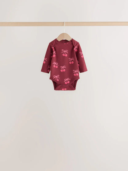 |BabyGirl| Kit com 5 Bodies de Manga Longa para Bebê com Laço Vermelho/Rosa