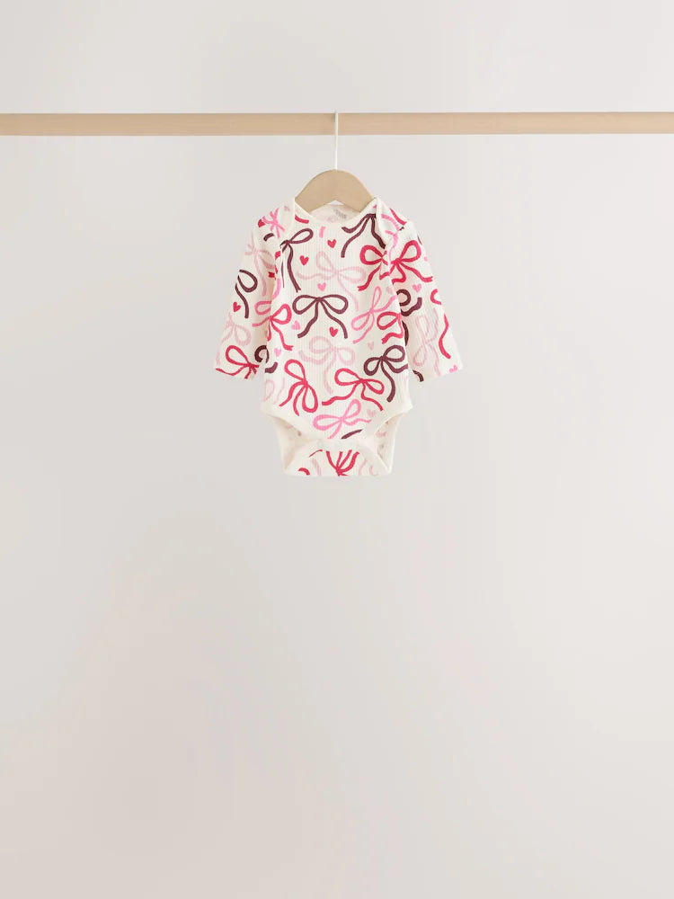 |BabyGirl| Kit com 5 Bodies de Manga Longa para Bebê com Laço Vermelho/Rosa
