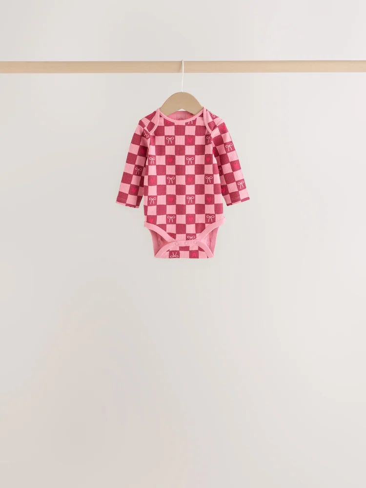 |BabyGirl| Kit com 5 Bodies de Manga Longa para Bebê com Laço Vermelho/Rosa