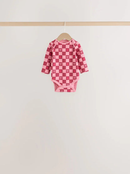 |BabyGirl| Kit com 5 Bodies de Manga Longa para Bebê com Laço Vermelho/Rosa