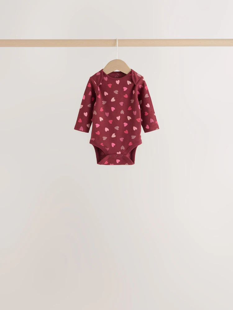|BabyGirl| Kit com 5 Bodies de Manga Longa para Bebê com Laço Vermelho/Rosa