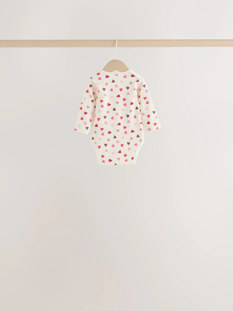 |BabyGirl| Kit com 5 Bodies de Manga Longa para Bebê com Laço Vermelho/Rosa