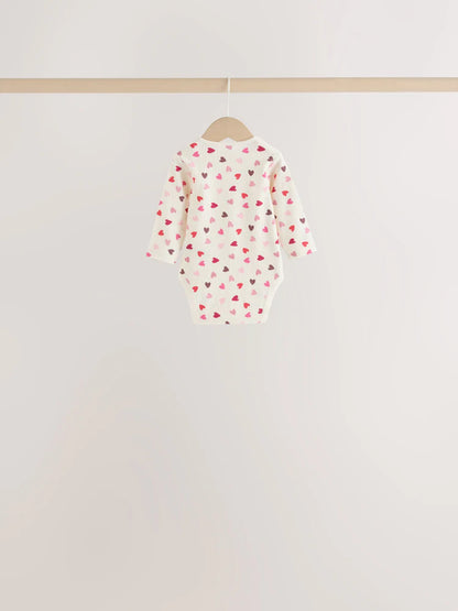 |BabyGirl| Kit com 5 Bodies de Manga Longa para Bebê com Laço Vermelho/Rosa