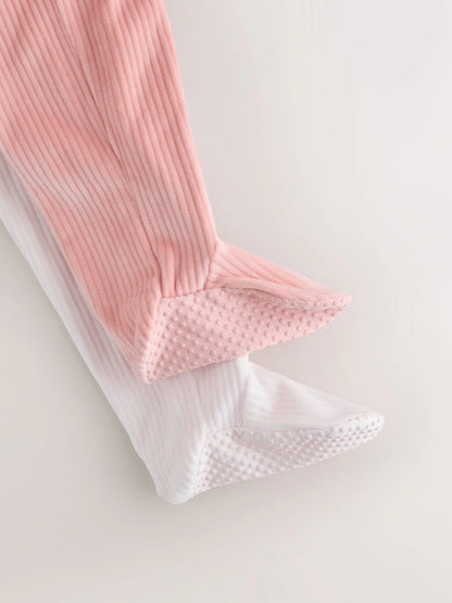 |BabyGirl| Kit Com 2 Macacões De Bebê Em Veludo Com Coração Rosa e Zíper Bidirecional