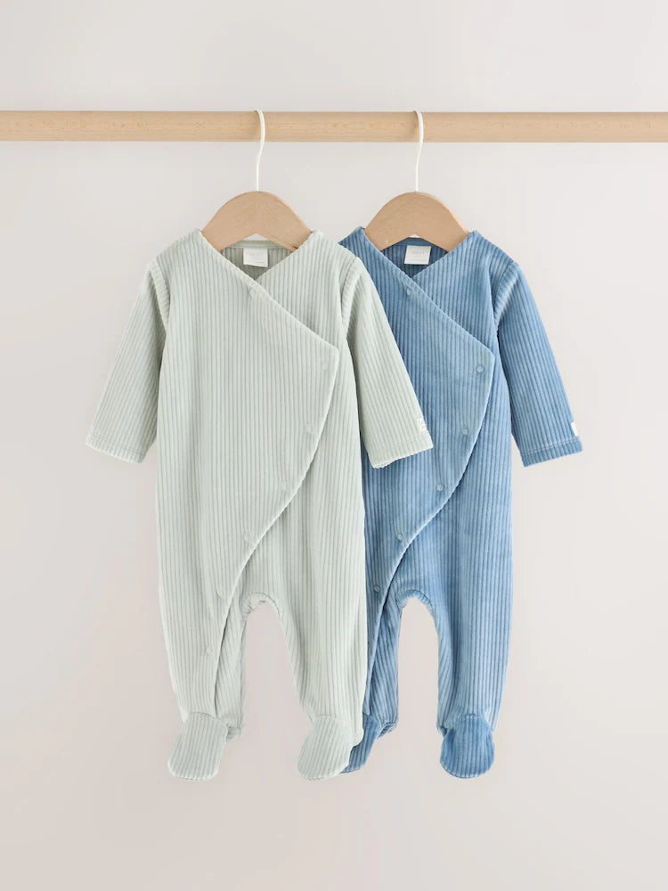 |BabyGirl| Kit com 2 Macacões de Veludo Azul para Bebê