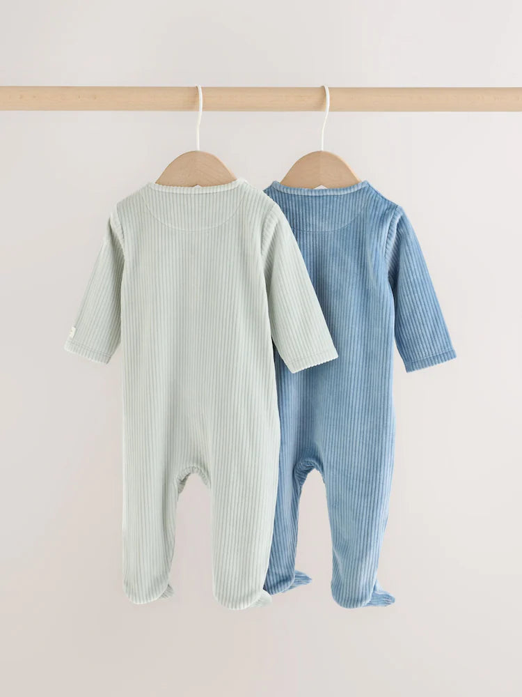 |BabyGirl| Kit com 2 Macacões de Veludo Azul para Bebê
