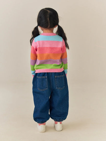 |Girl| Cardigã de Tricô com Listras Arco-Íris (3 meses a 7 anos)