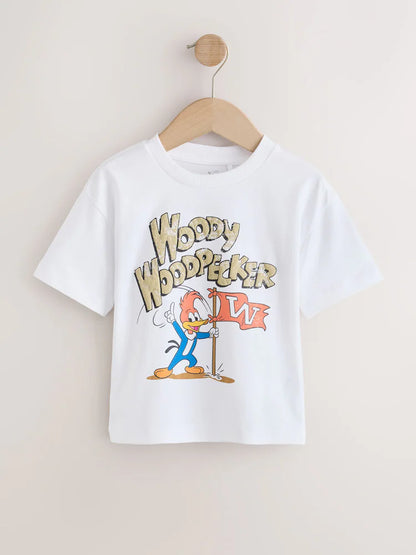|Boy| Camiseta Branca De Manga Curta Com Estampa Do Pica-Pau (12 meses a 7 anos)