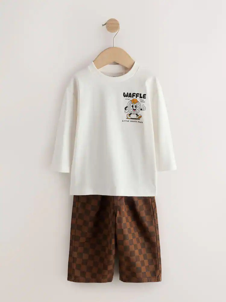 |Boy| Conjunto De Blusa De Manga Longa e Calça Bege/Cru (3 meses a 7 anos)