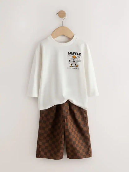 |Boy| Conjunto De Blusa De Manga Longa e Calça Bege/Cru (3 meses a 7 anos)