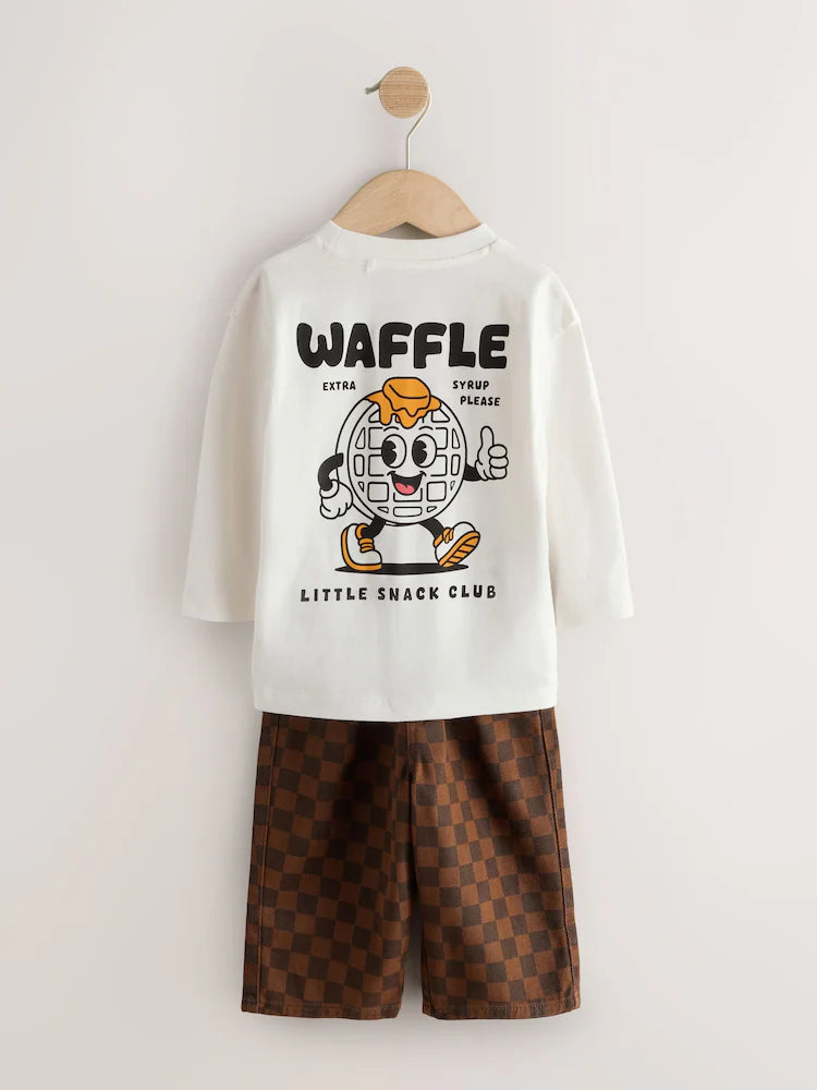 |Boy| Conjunto De Blusa De Manga Longa e Calça Bege/Cru (3 meses a 7 anos)