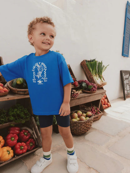 |Boy| Conjunto De Camiseta De Manga Curta Azul Cobalto e Shorts De Ciclismo (3 meses a 7 anos)