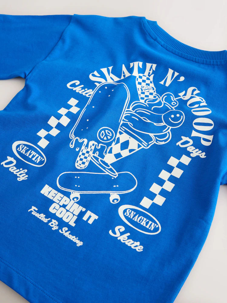 |Boy| Conjunto De Camiseta De Manga Curta Azul Cobalto e Shorts De Ciclismo (3 meses a 7 anos)