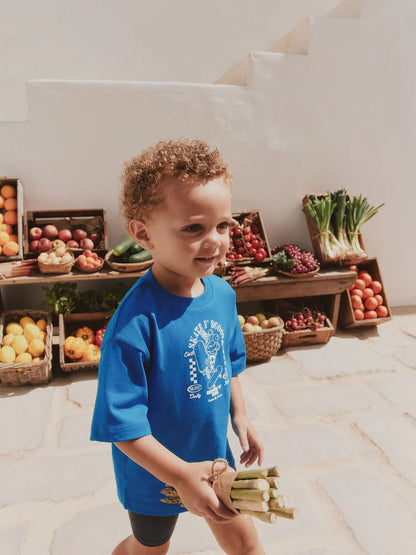 |Boy| Conjunto De Camiseta De Manga Curta Azul Cobalto e Shorts De Ciclismo (3 meses a 7 anos)