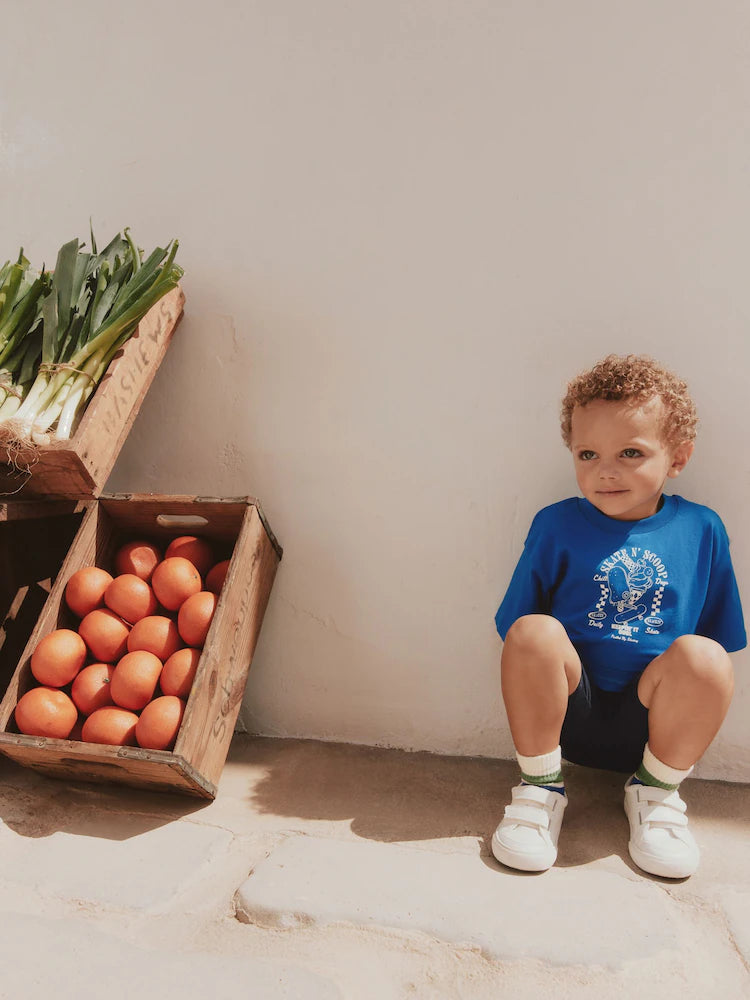 |Boy| Conjunto De Camiseta De Manga Curta Azul Cobalto e Shorts De Ciclismo (3 meses a 7 anos)