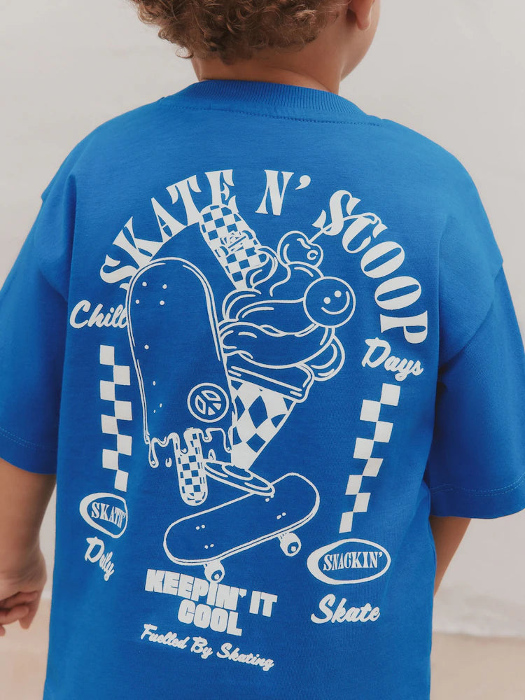 |Boy| Conjunto De Camiseta De Manga Curta Azul Cobalto e Shorts De Ciclismo (3 meses a 7 anos)