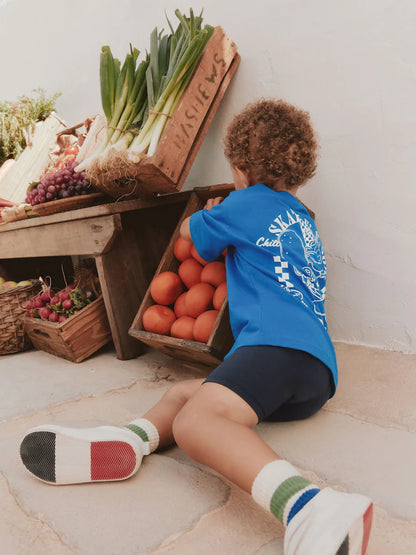 |Boy| Conjunto De Camiseta De Manga Curta Azul Cobalto e Shorts De Ciclismo (3 meses a 7 anos)