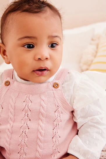 |BabyGirl| Conjunto De Macacão, Blusa e Meia-Calça De Malha Rosa Para Bebê (0 meses a 2 anos)