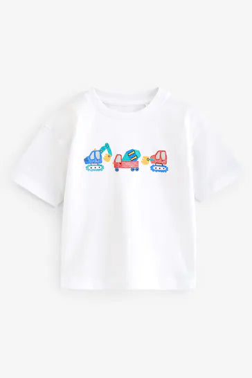 |Boy| Camiseta De Manga Curta De Transporte - White Diggers (3 meses a 7 anos)