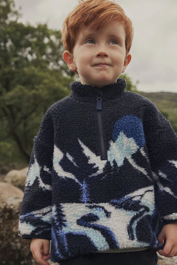 |Boy| Jaqueta De Lã Com Zíper Em Toda a Cena Da Navy Mountains (3 meses a 7 anos)