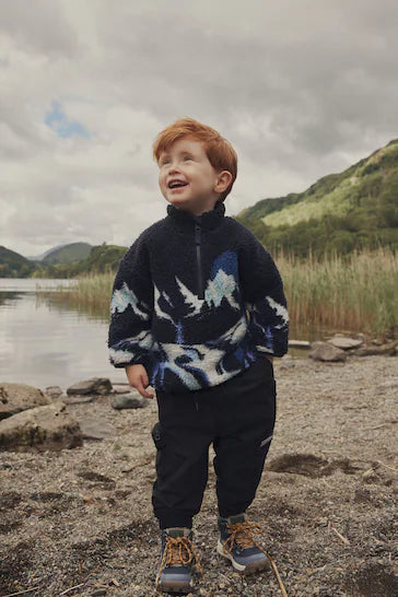 |Boy| Jaqueta De Lã Com Zíper Em Toda a Cena Da Navy Mountains (3 meses a 7 anos)