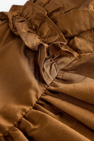 |Girl| Vestido De Festa Com Babados - Tafetá Verde Oliva (3 meses a 8 anos)