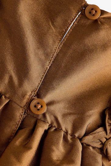 |Girl| Vestido De Festa Com Babados - Tafetá Verde Oliva (3 meses a 8 anos)