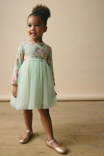 |Girl| Vestido De Malha Verde De Manga Comprida (3 meses a 7 anos)