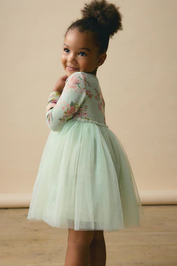 |Girl| Vestido De Malha Verde De Manga Comprida (3 meses a 7 anos)