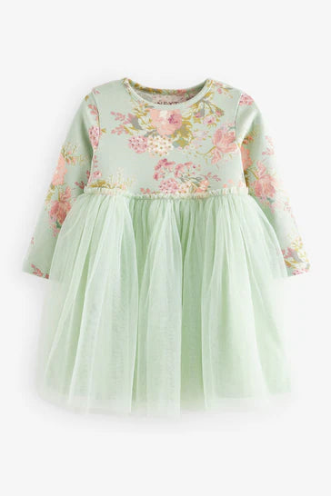 |Girl| Vestido De Malha Verde De Manga Comprida (3 meses a 7 anos)