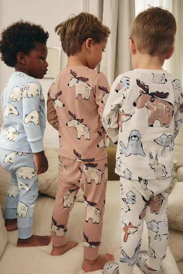 |Niño| Pack de 3 pijamas abrigados 100 % algodón - Multicolor neutro (de 9 meses a 10 años)