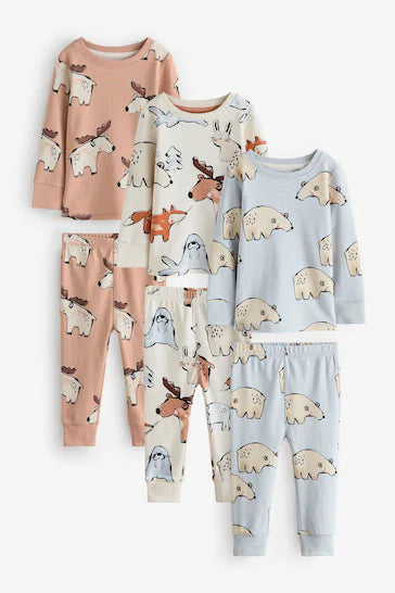 |Niño| Pack de 3 pijamas abrigados 100 % algodón - Multicolor neutro (de 9 meses a 10 años)