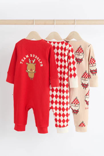 |Niña| Conjunto de pijama rojo Baby Christmas Team Rudolph, pack de 3 (0 meses a 3 años)