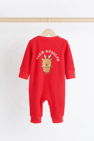 |Niña| Conjunto de pijama rojo Baby Christmas Team Rudolph, pack de 3 (0 meses a 3 años)