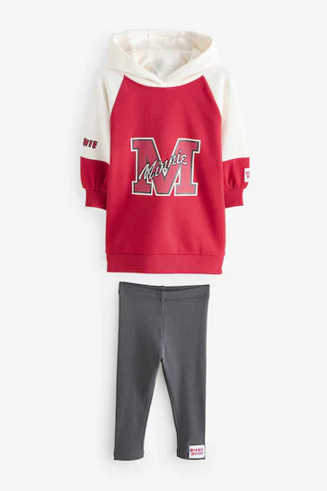 |Girl| Conjunto De Vestido e Leggings Vermelhos Da Minnie Mouse (3 meses a 7 anos)