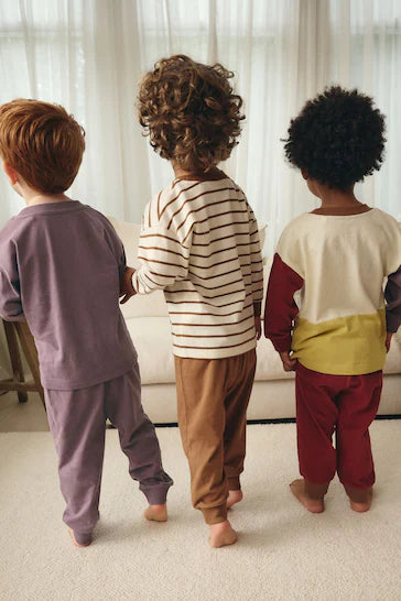 |Boy| Pijama Snuggle Com Listras Vermelhas/Roxas 100% Algodão, Pacote Com 3 (9 meses a 12 anos)