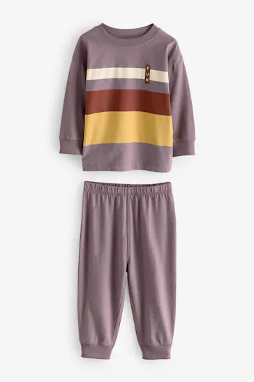 |Boy| Pijama Snuggle Com Listras Vermelhas/Roxas 100% Algodão, Pacote Com 3 (9 meses a 12 anos)