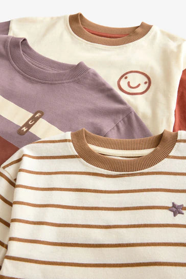 |Boy| Pijama Snuggle Com Listras Vermelhas/Roxas 100% Algodão, Pacote Com 3 (9 meses a 12 anos)